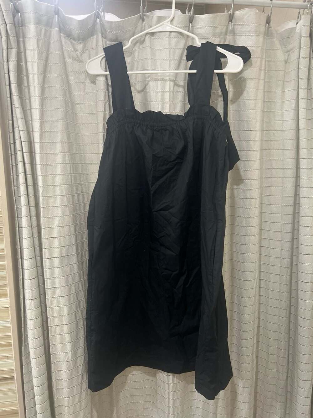 J.Crew Re-Imagined Tie-Shoulder Babydoll Dress in Black Cotton with pockets
